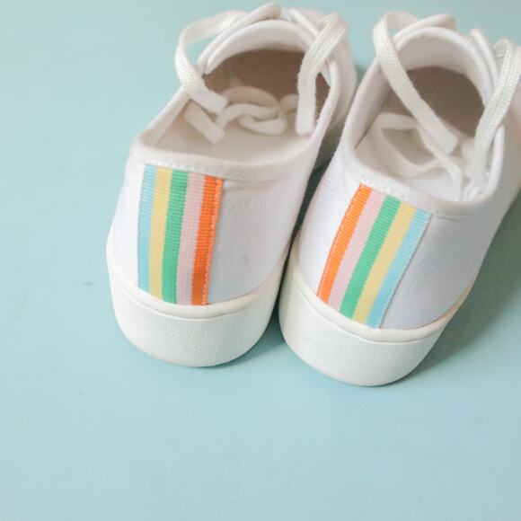J Crew White Rainbow Stripe Platform Lace Up Sneakers Size 7 - Picture 4 of 7